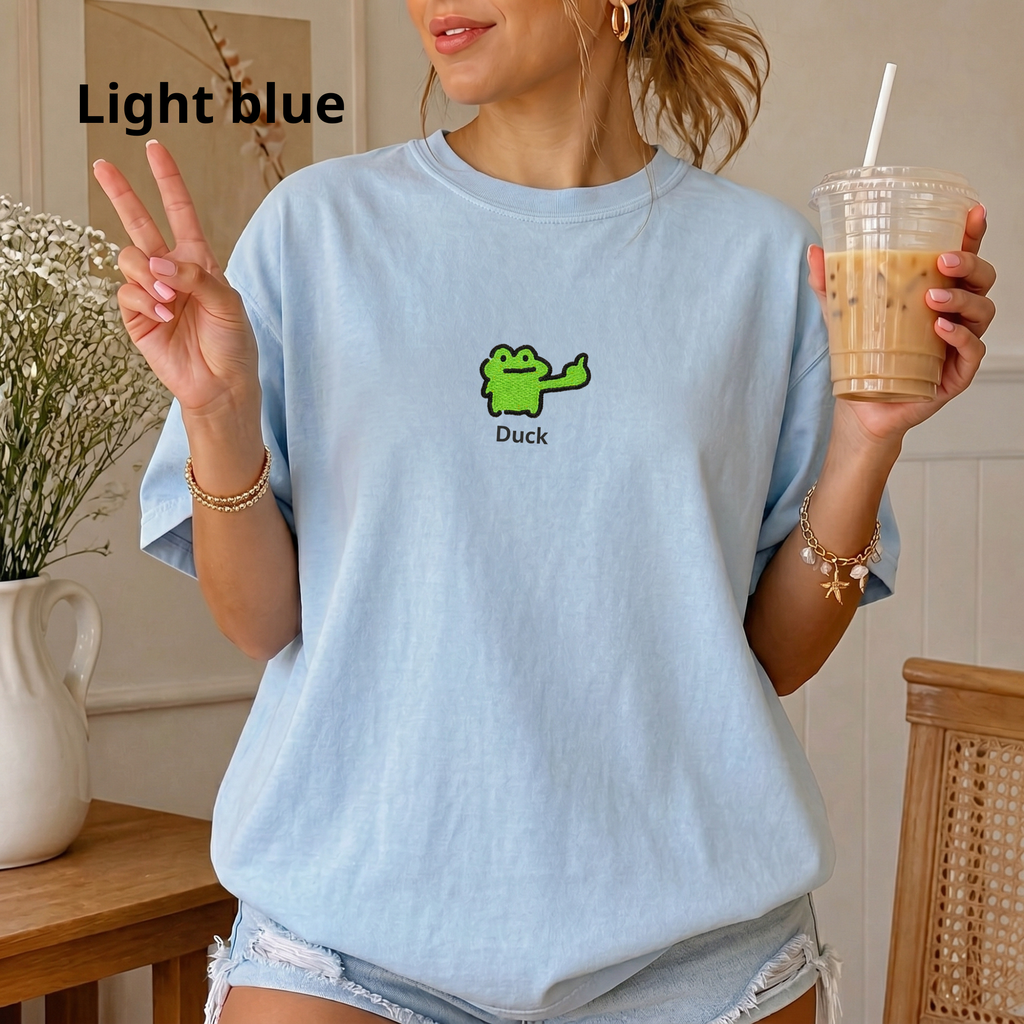 Meme Frog Embroidered Frog Tee | Funny Cute Frog Shirt