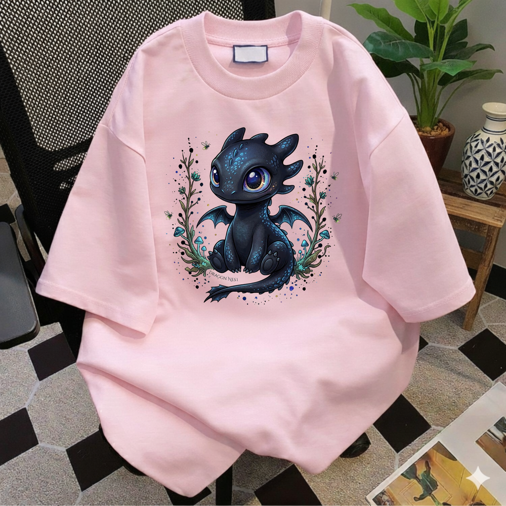 Cute Baby Dragon Shirt, Toothless Floral T-Shirt, Night Fury Graphic Tee, Chibi Dragon Comfort Colors Shirt, Cute Cartoon Movie Fan Gift