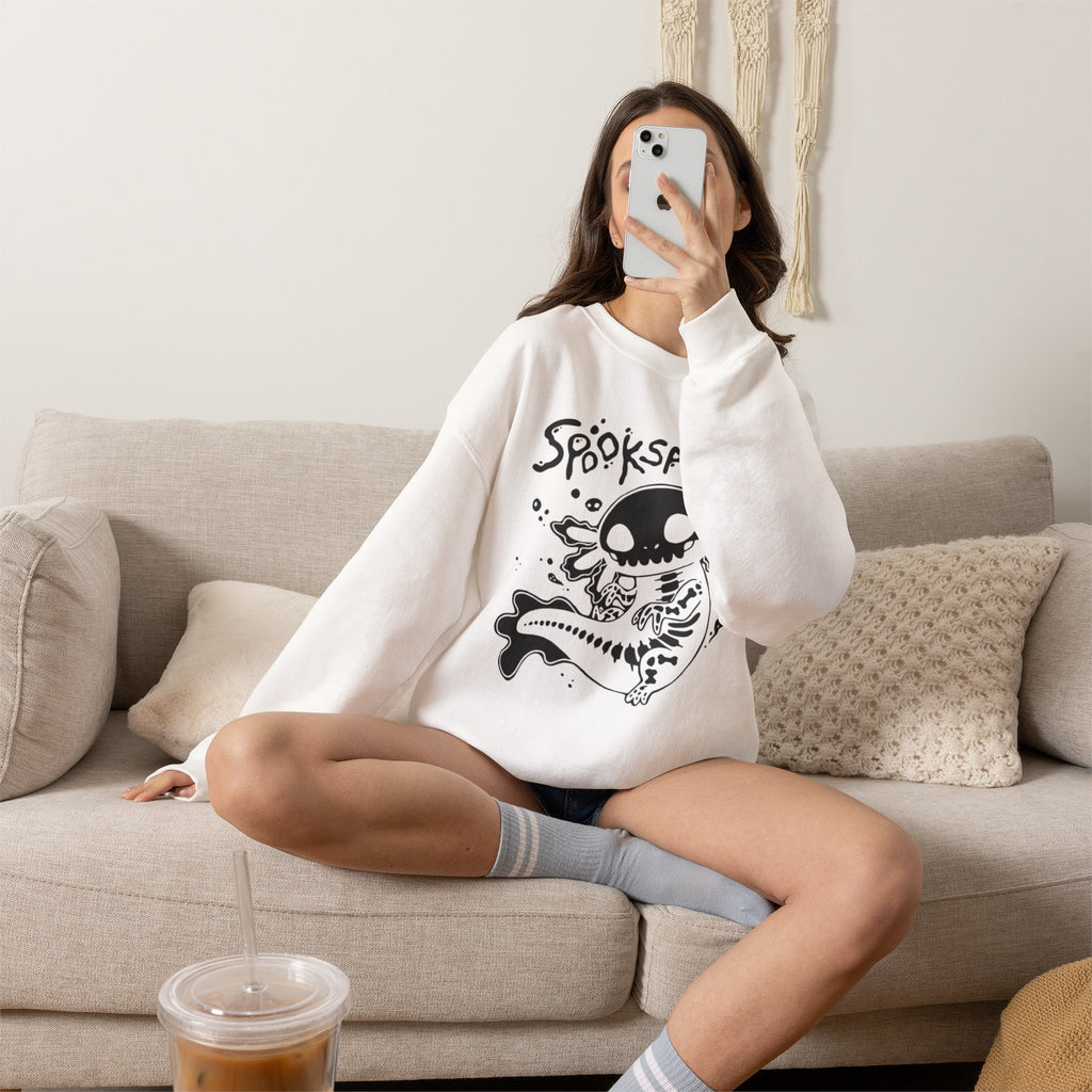 Spooksalotl Axolotl Skeleton Sweatshirt — Cute Spooky Gothic Crewneck