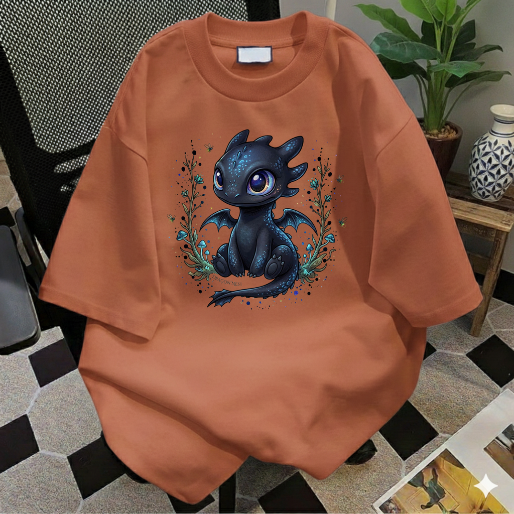 Cute Baby Dragon Shirt, Toothless Floral T-Shirt, Night Fury Graphic Tee, Chibi Dragon Comfort Colors Shirt, Cute Cartoon Movie Fan Gift