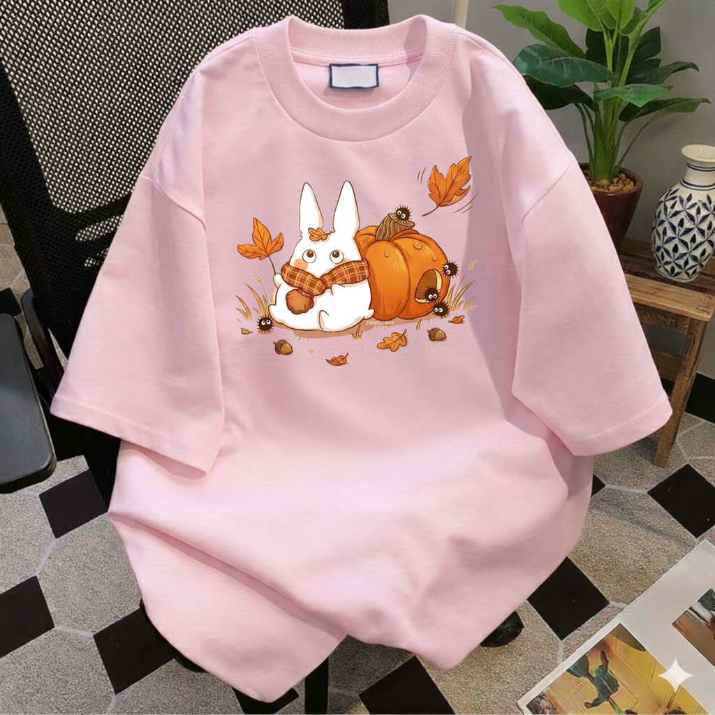 Studio Ghibli Autumn T-Shirt, Cute White Rabbit and Soot Sprites Tee, Spooky Season Pumpkin Shirt, Comfort Colors® Fall Apparel