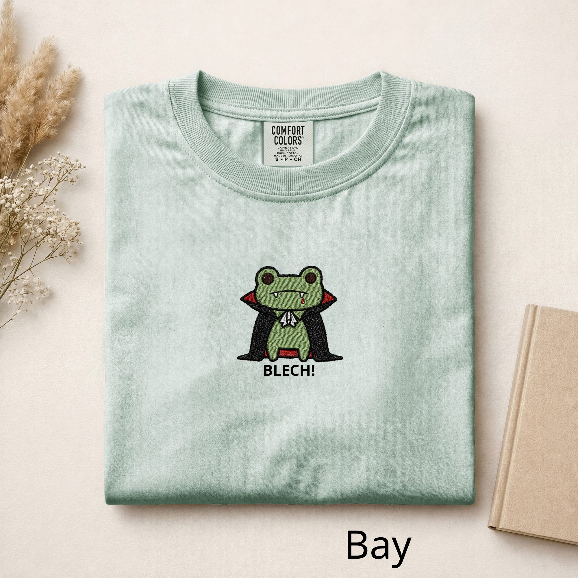 Vampire Frog Embroidered T-Shirt, Blech Cute Frog Tee, Spooky Season Aesthetic Shirt, Funny Gothic Animal Embroidery Gift